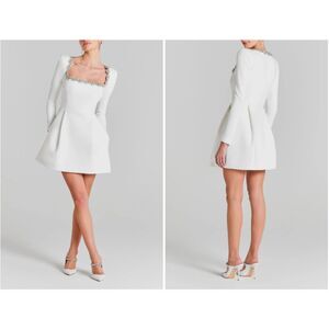 Nadine Merabi Women's White Kimberly Rhinestone Long Sleeve Minidress Size 14